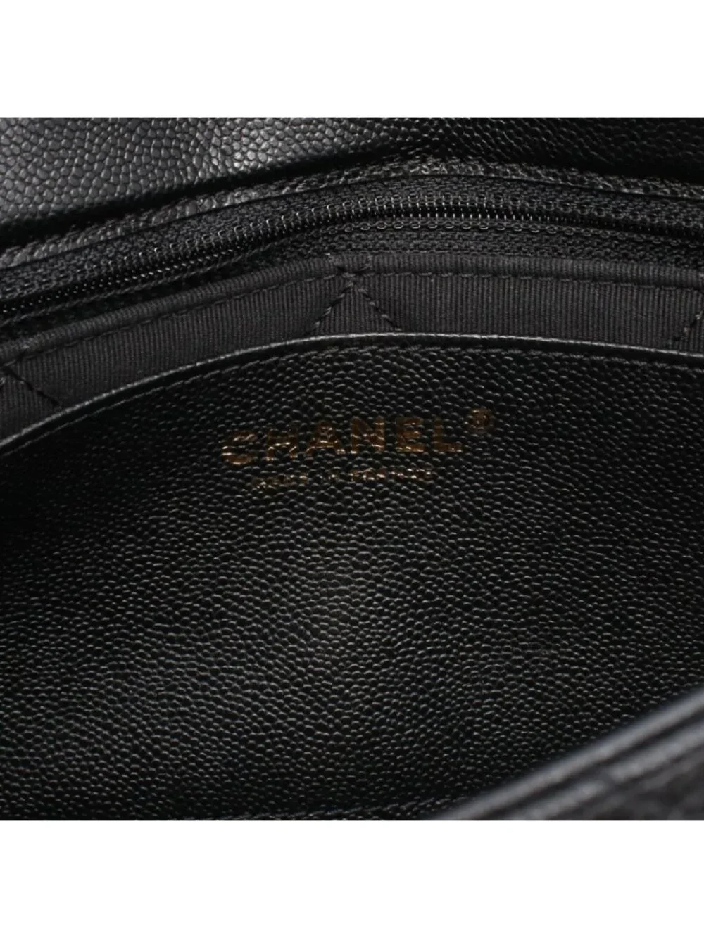 Chanel Shoulder Bag Quilted Black Caviar Leather Flap Chain